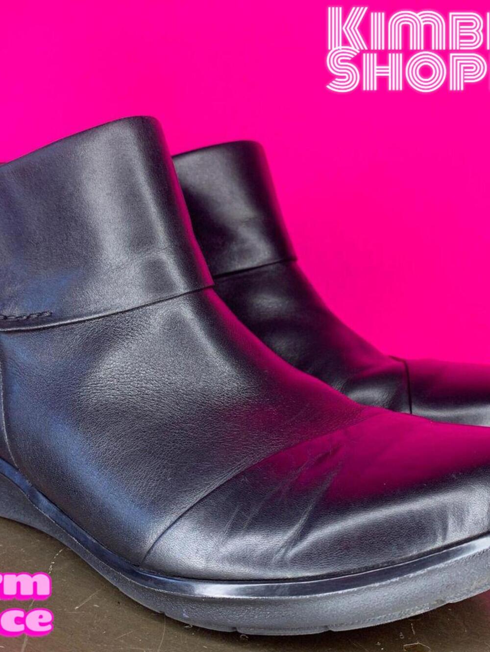 Clarks Hope Track Black Leather Ankle Boots US 7.5 UK 5 EU 38